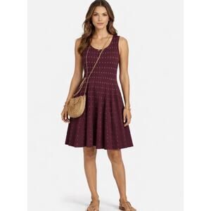 NWT Wmns MAK Sweater Sz L Burgundy Jacquard Knitted Fit And Flare Slvls Dress